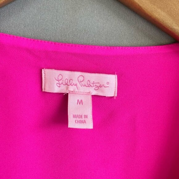 Lilly Pulitzer Avila Bright Pink Silk Gold Embellished Tie Sleeve Dress size M - Picture 6 of 9